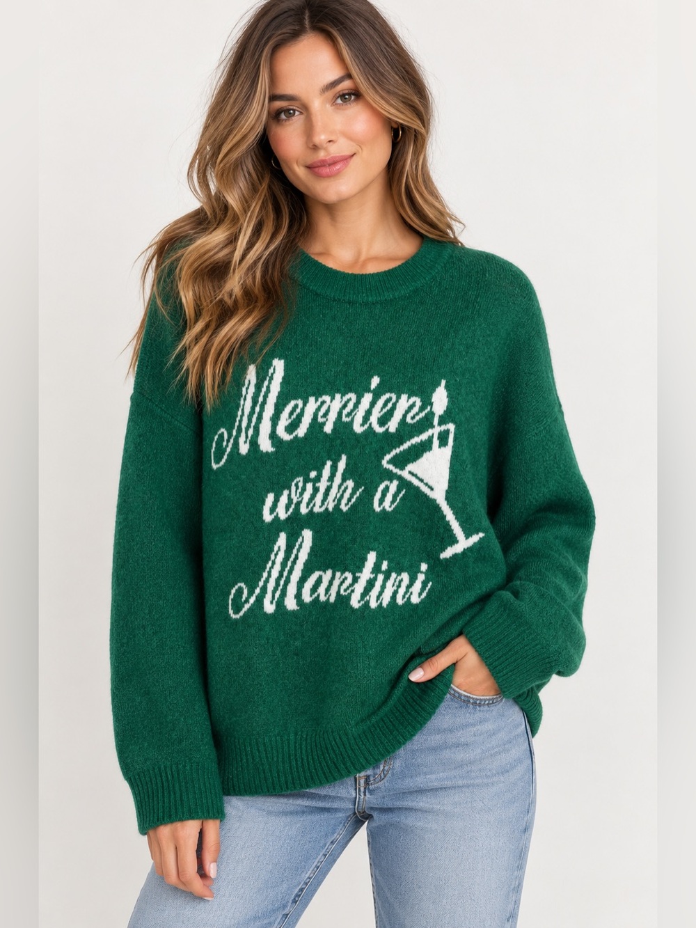 Show Me Your MuMu NWT Merrier with a Martini Green Over-Sized Crewneck Sweater S